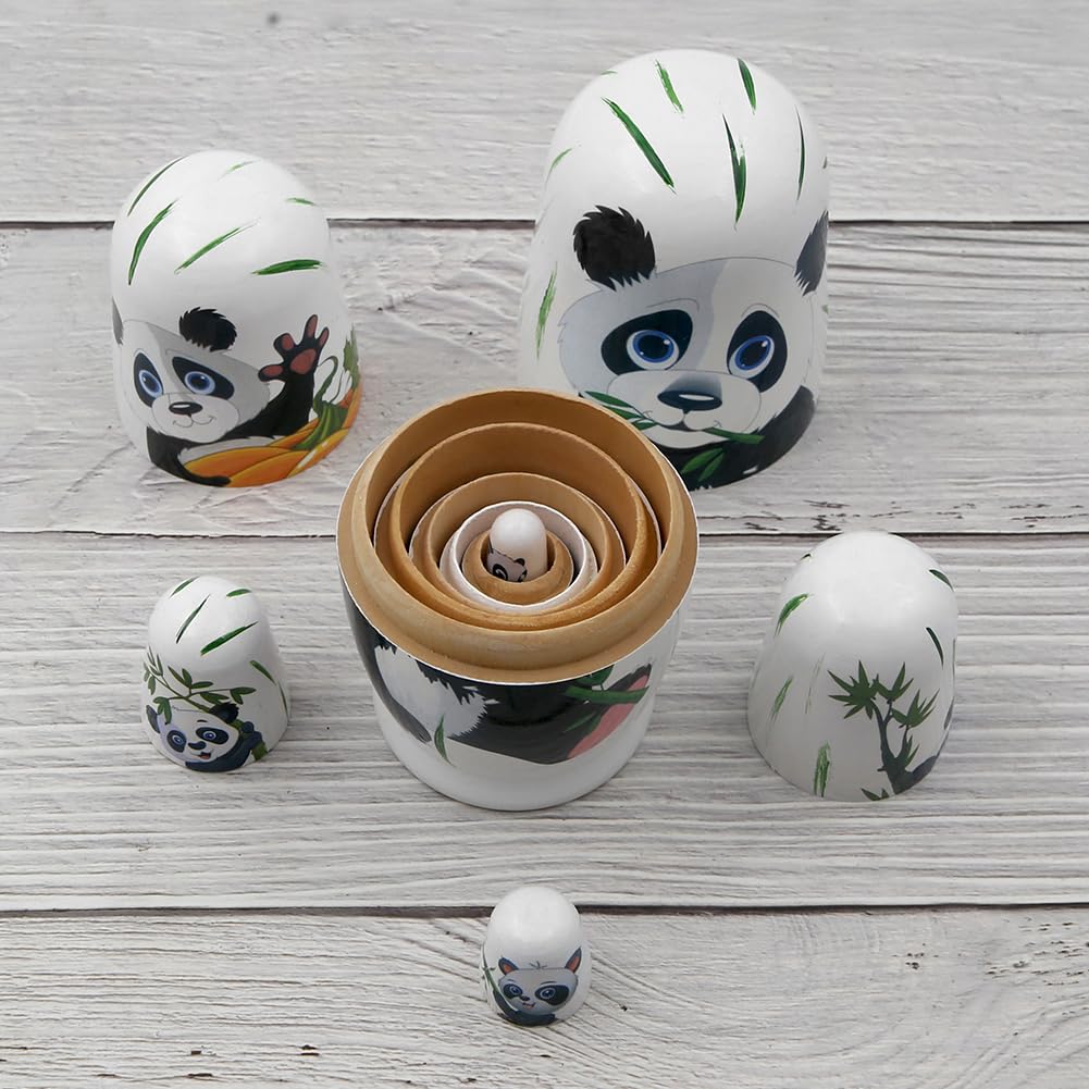 Juego de 6 muñecas nido Panda, Panda Lindo y Animal de Bambú de Madera Hecho a Mano Muñeca Rusa Tradicional Matrioshka Juguete apilable para Niños Cumpleaños Decoración de Fiesta de Navidad