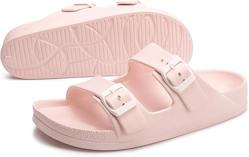 Miniatura 4 de FUNKYMONKEY - Sandalias bajas cómodas para mujer, hechas de etilvinilacetato, ajustables con hebilla doble