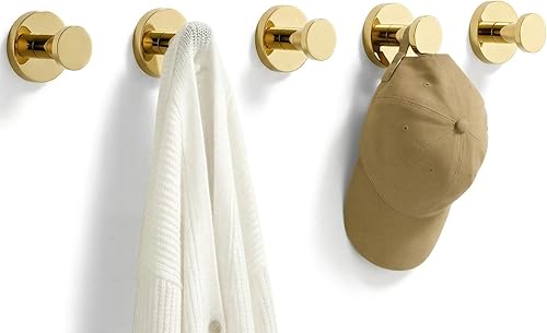 Miniatura 9 de TUNNY Paquete de 5 ganchos redondos para toallas, color dorado champán, ganchos modernos para abrigos y toallas de ducha, para baño, cocina