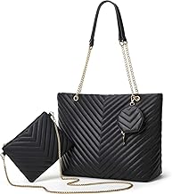 Zemic Women Luxurys Designers Bags Crossbody Quilted Handbags,Solid Color Minimalist Shoulder Bag, Two-Piece Set Casual 2 in 1 Set PU Leather Satchel Hobo Versatile Large Capacity Tote (Black)