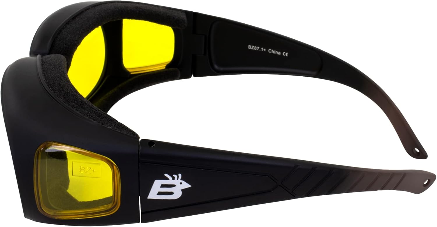 Birdz Eyewear Swallow Foam Padded Motorcycle Riding Sunglasses 2 Pairs Black Frame with Clear & Yellow Lens - Image 3