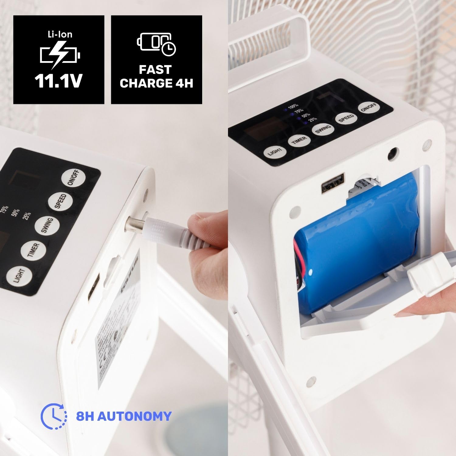 Taurus - Stand Fan Rechargable Boreal 16CR Go |35W|Batteria | Autonomia 8h |Tempo di ricarica 4h |5 velocità |3 modalità |5 pale da 40 cm |Temp 8 ore | Altezza regolabile | luce posteriore