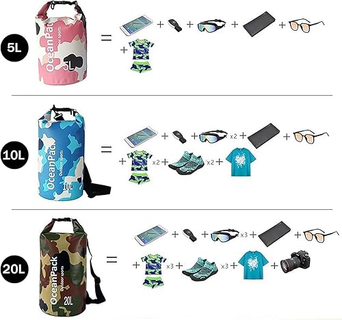 Miniatura 3 de Dry Bag impermeable para mujeres, 5L10L20L Roll Top ligero seco bolsa de almacenamiento mochila para viajes, natación, canotaje, kayak, camping y