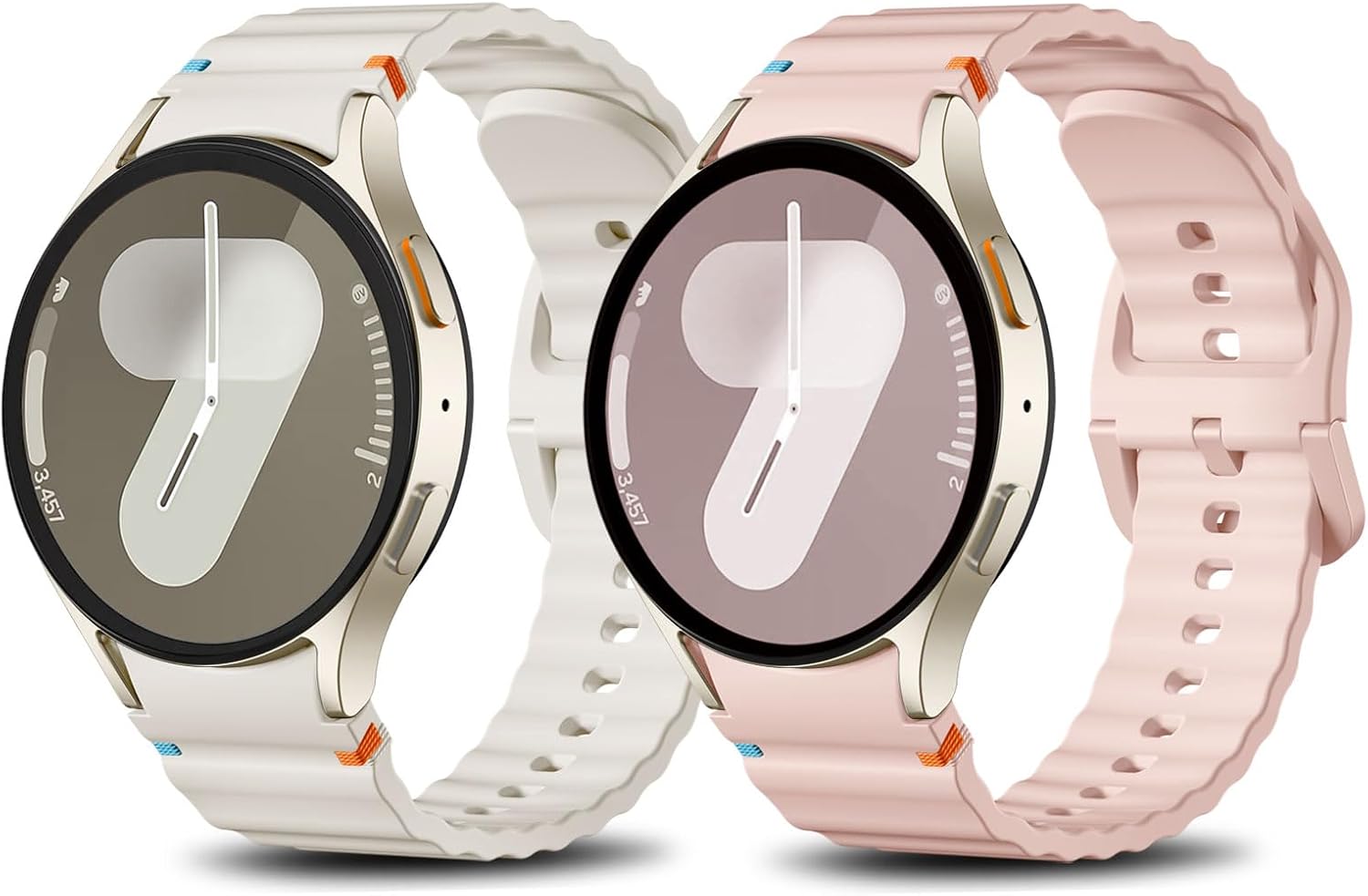 2 Pack Sport Bands Compatible with Samsung Galaxy Watch 7 6 5 4 FE 40mm 44mm No Gap Soft Silicone Straps for Women Men 20mm Wristbands for Galaxy Watch Series Cream Pink