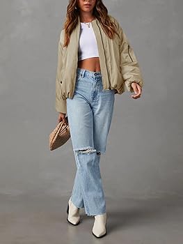 Amazon.com: Tankaneo Womens Zip Up Bomber Jacket Oversized