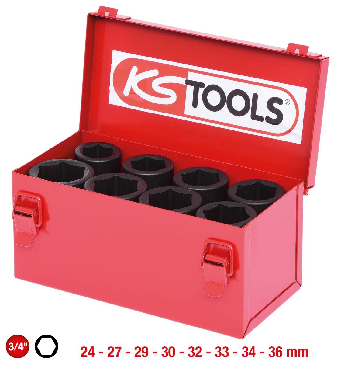 KS Tools 515.0510 Serie di Bussole Esagonali per Avvitatori ad Impulsi, 8 Pezzi, 24-36 mm, 3/4"