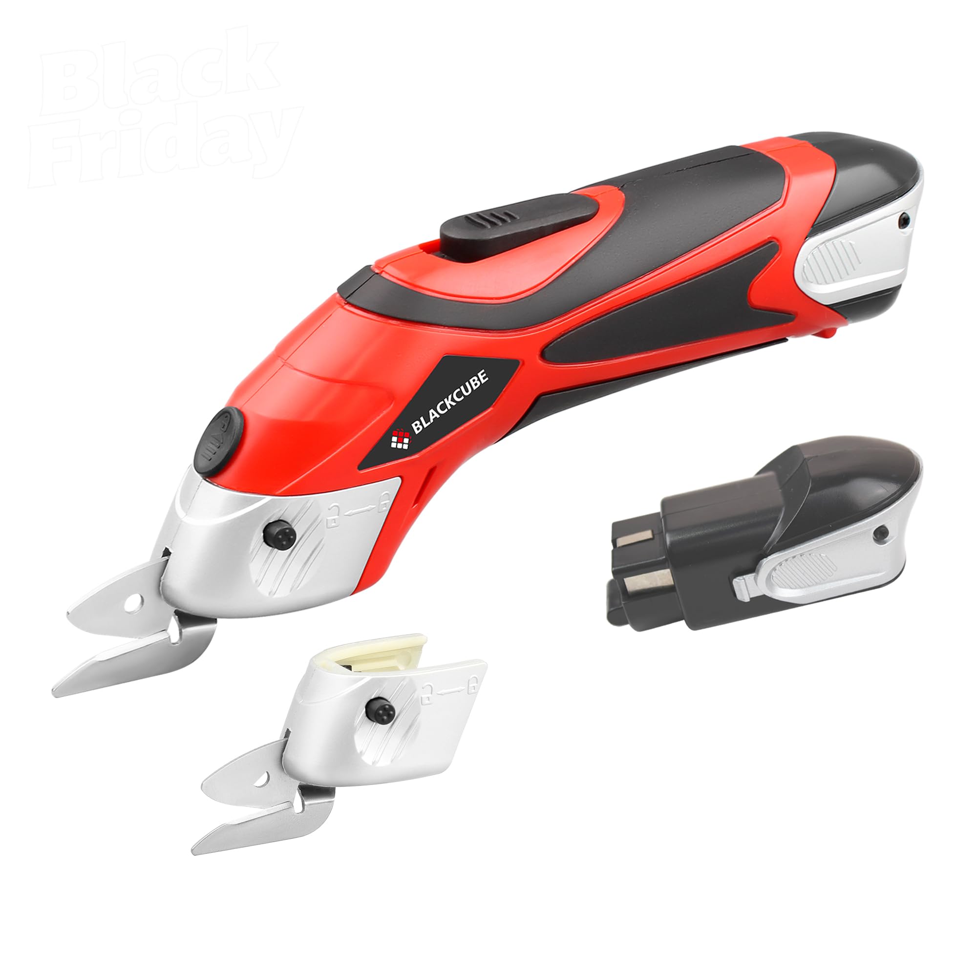 BLACKCUBE Cordless Electric Scissors, Powerful Cutter for Tough & Soft Materials From Cardboard to Fabric, Rechargeable Dual Blade Box Cutter and Fabric Scissors Kit