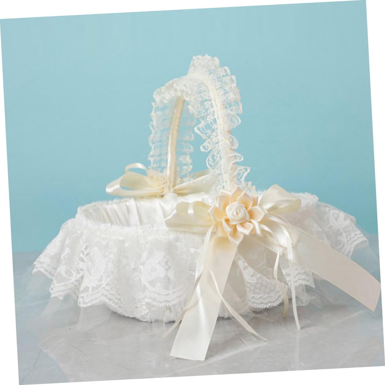 SOLUSTRE Wedding Flower Girl Basket with Handle White Lace Petal Basket for Wedding Ceremony and Flower Girl Use