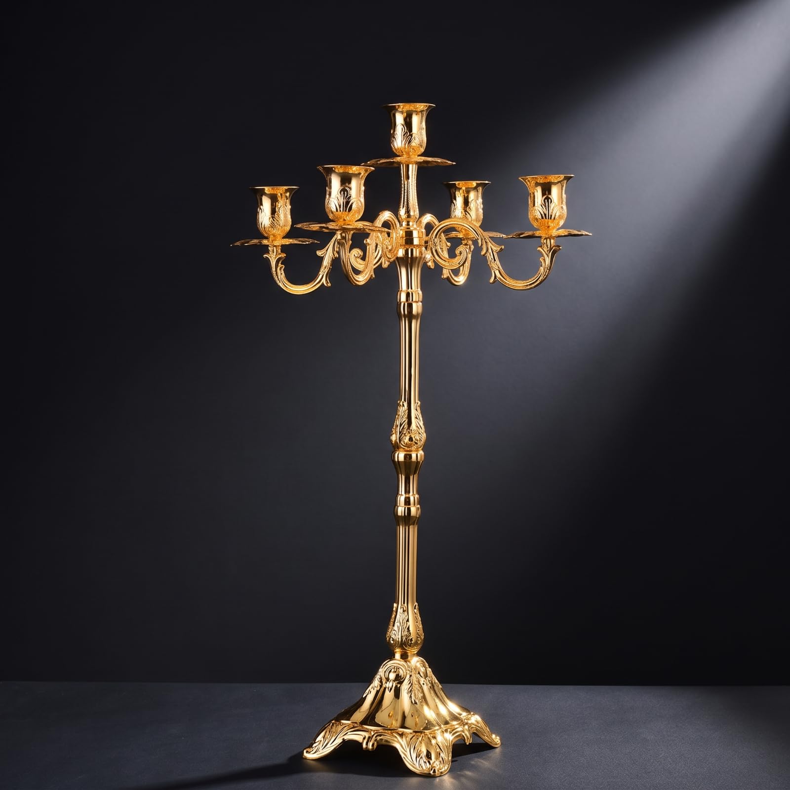 Candelabro a Cinque Braccia Elegante, Argento, 65 Cm