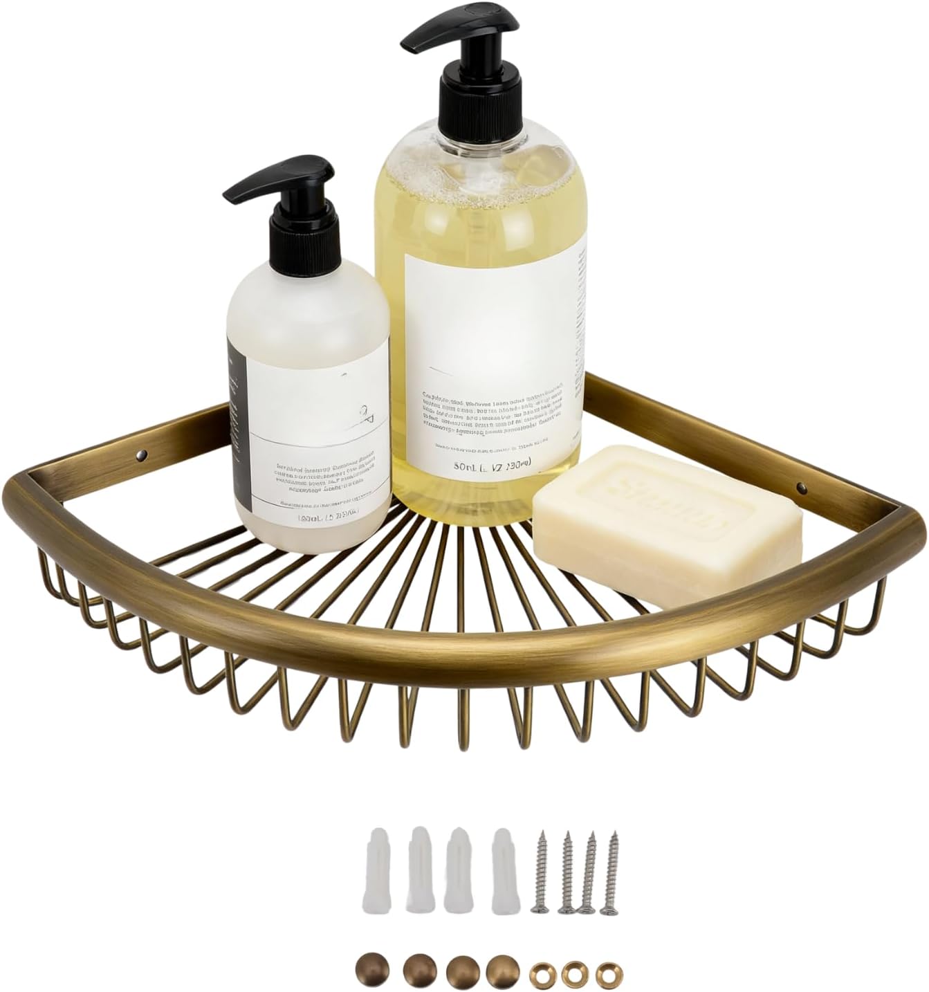 Yosoo Health Gear Shower Caddy Vintage Corner Shower Caddy Corner Shower Caddy Basket, Sturdy Brass and Stainless Steel Triangular Storage Rack Shelf Bathroom Organizer Corner Shelf 8.27in