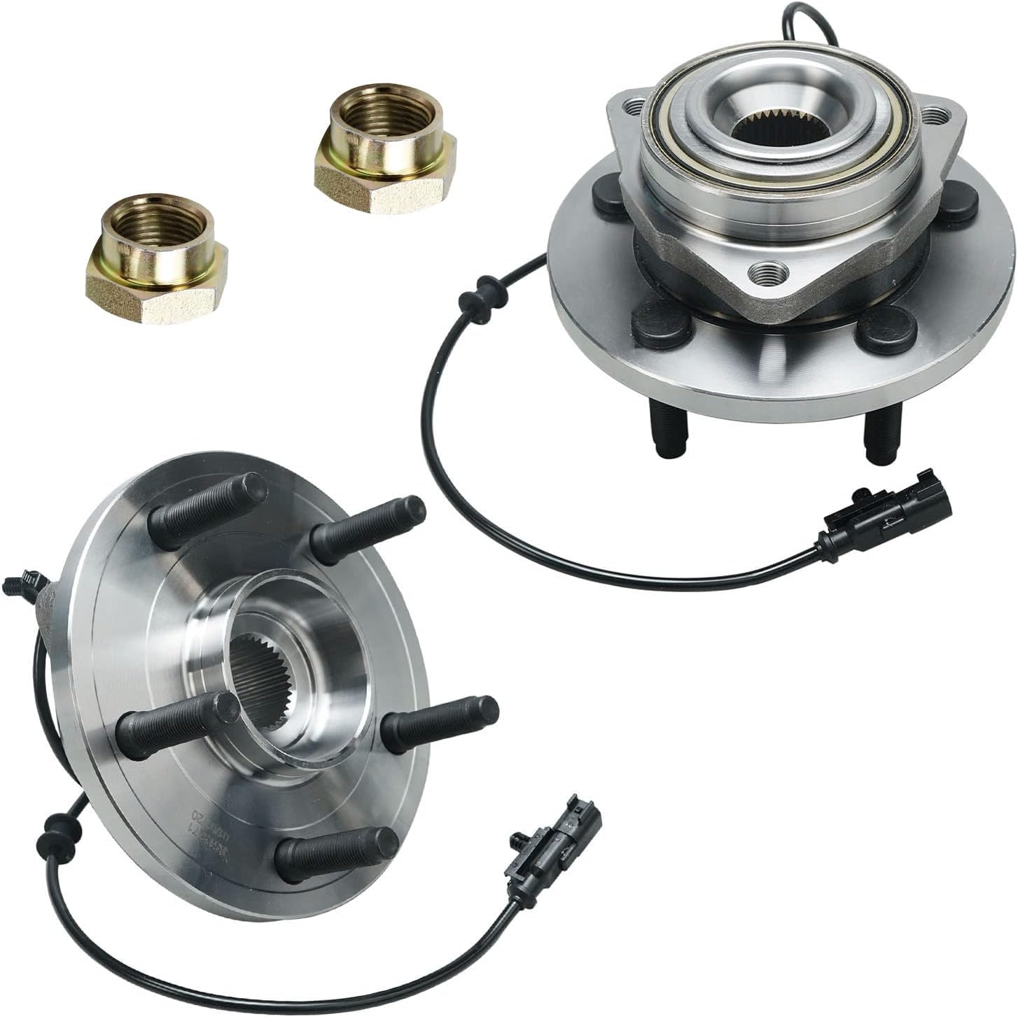 Detroit Axle - Front Wheel Hub Bearing Assembly w/CV Axle Spindle Nuts for 2006-2009 Dodge Durango 2007-2009 Chrysler Aspen w/ABS Replacement Pair Hub Assembly