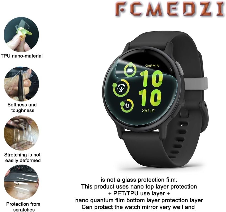 Suitable for Garmin Vivoactive 5 Screen Protector & Dust Plug Combo (4+4 Pack) - Clear TPU Protective Film, Bubble-Free Installation, HD Clarity, Non-Glass