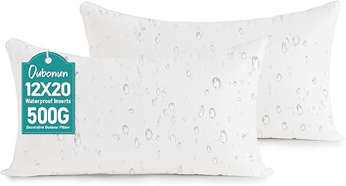 Oubonun Insertos de almohada de exterior de 12 x 20 pulgadas (paquete de 2) – Almohada cuadrada impermeable – Inserto de almohadas decorativas para