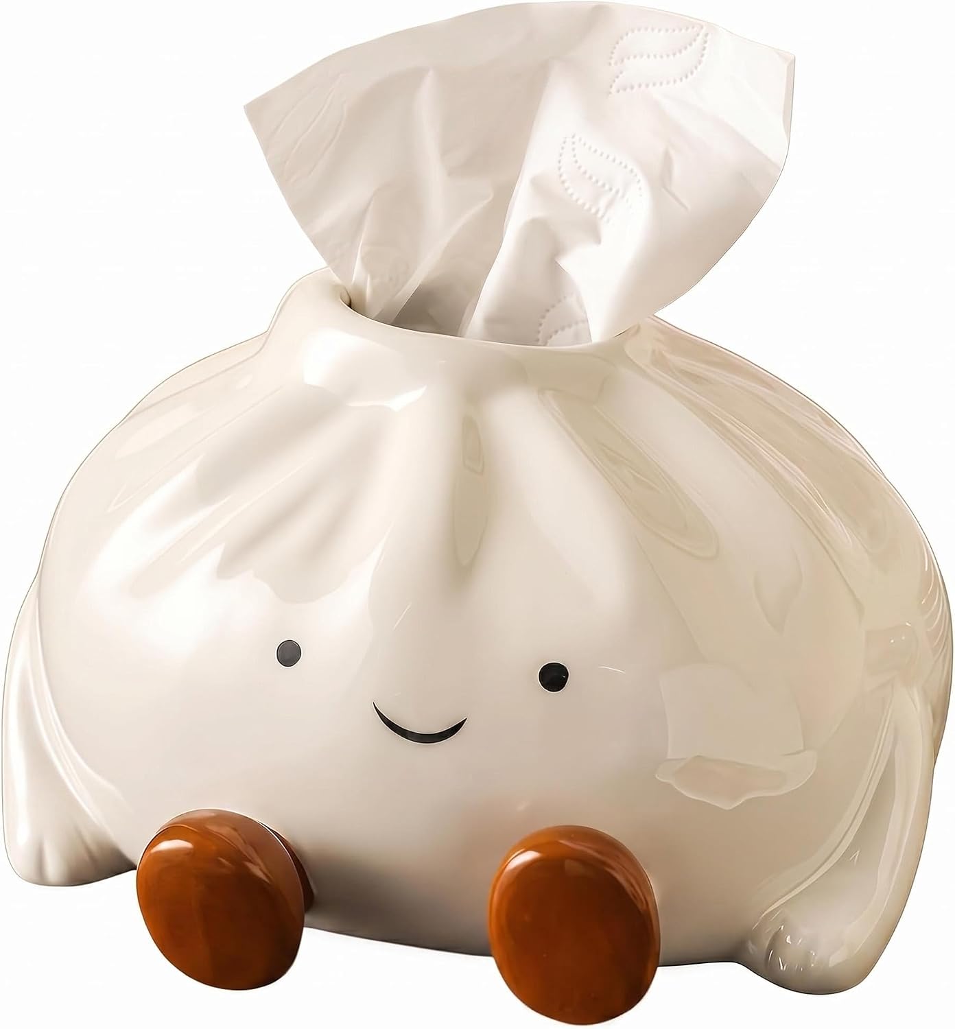 Bun Shaped Ceramic Tissue Box – Adorable Steamed Baozi-Shaped Tissue Holder, for Bathroom, Bedroom, and Office Decor