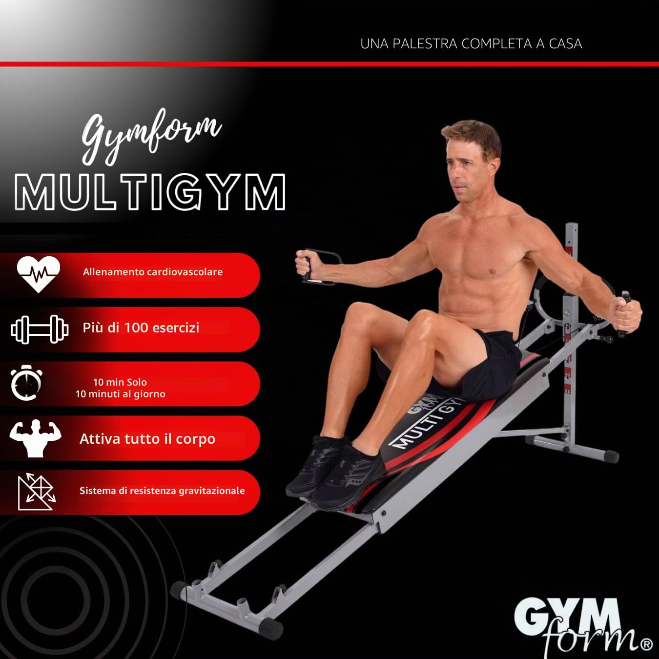 GYMFORM Macchina per Fitness Completa MULTI GYM, Pieghevole, Per la casa, Per il corpo, Più di 100 esercizi, Allenamento Total Body