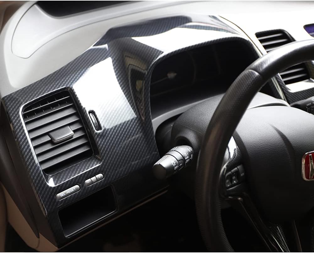 Red Black Carbon Fiber Pattern Dashboard Panel Cover Trim Fit for Honda Civic 2006 2007 2008 2009 2010 2011 (Black)