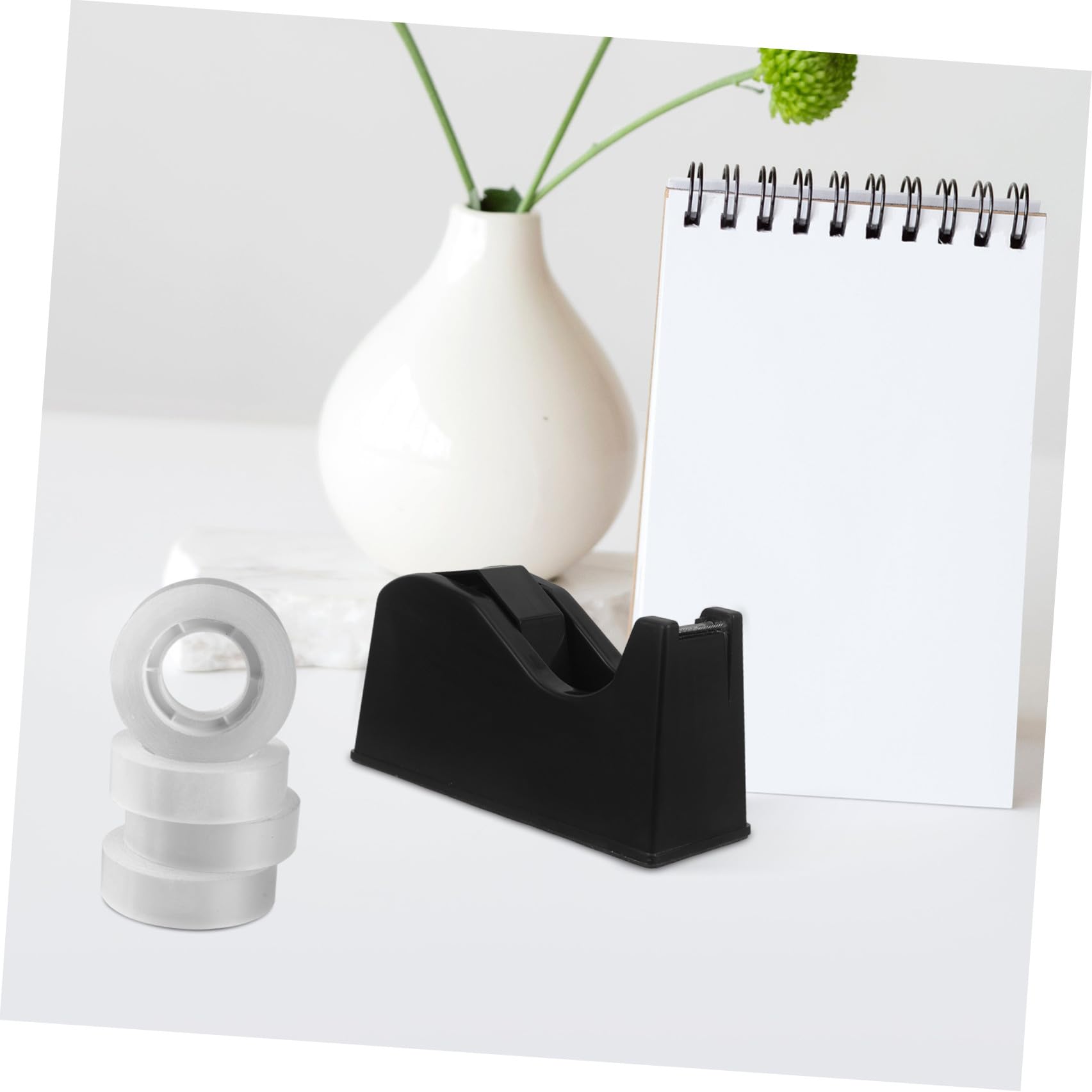 2 Pezzi Dispenser Ricaricabile e Nero Nastro Adesivo con Base Antiscivolo per Sostituzione Rapida del Nastro Supporta Nucleo da 1" a 3" per Casa e Scuola