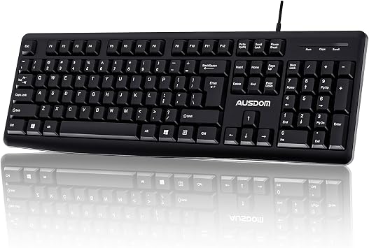 AUSDOM Y2 Wired USB Keyboard with Number Pad,Spill-Resistant,Chiclet Keyboard,Adjustable Tilt, Ergonomic Office Keyboards for Windows Mac PC Laptop,Full Size Key Board