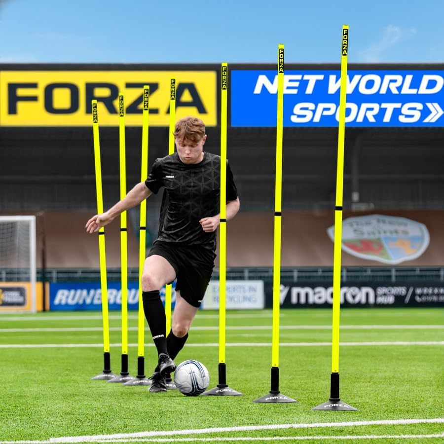 FORZA Piquets de Slalom Ajustables | Pack de 8 Poteaux Réglables pour l’Entraînement de Vitesse et d’Agilité | Football, Rugby et Autres Sports | Plusieurs Couleurs