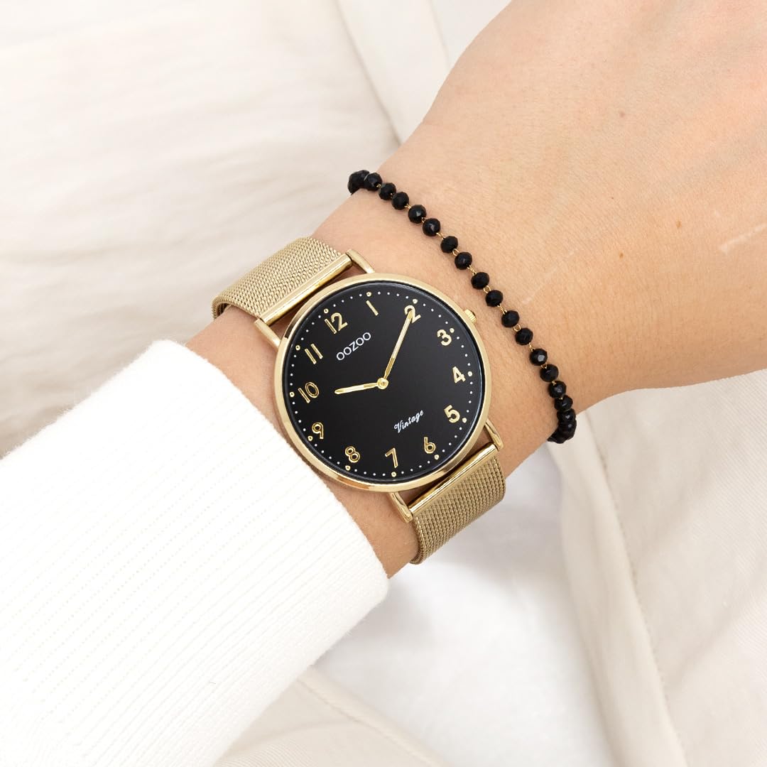 Oozoo Vintage Damen Uhr | Armbanduhr Damen mit Mesharmband | Moderne Uhr für Frauen | Edle Analog Damenuhr in rund C20340 (40mm Gehäuse)