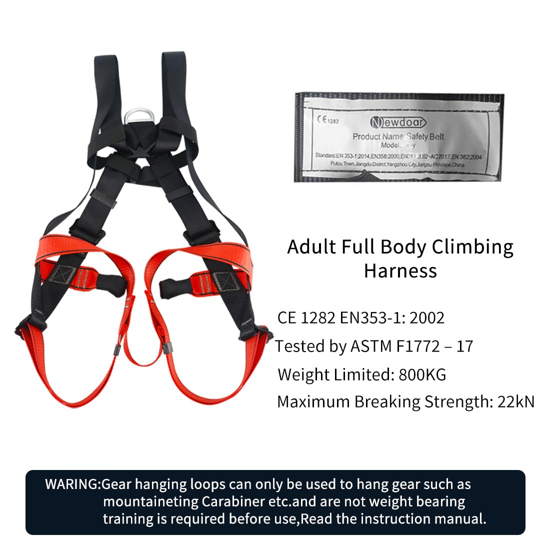 NewDoar Imbracatura arrampicata Certificazione CE Arrampicata Attrezzatura Rappelling Full Body Harness Guard Proteggere Rappelling Salvataggio Attrezzature