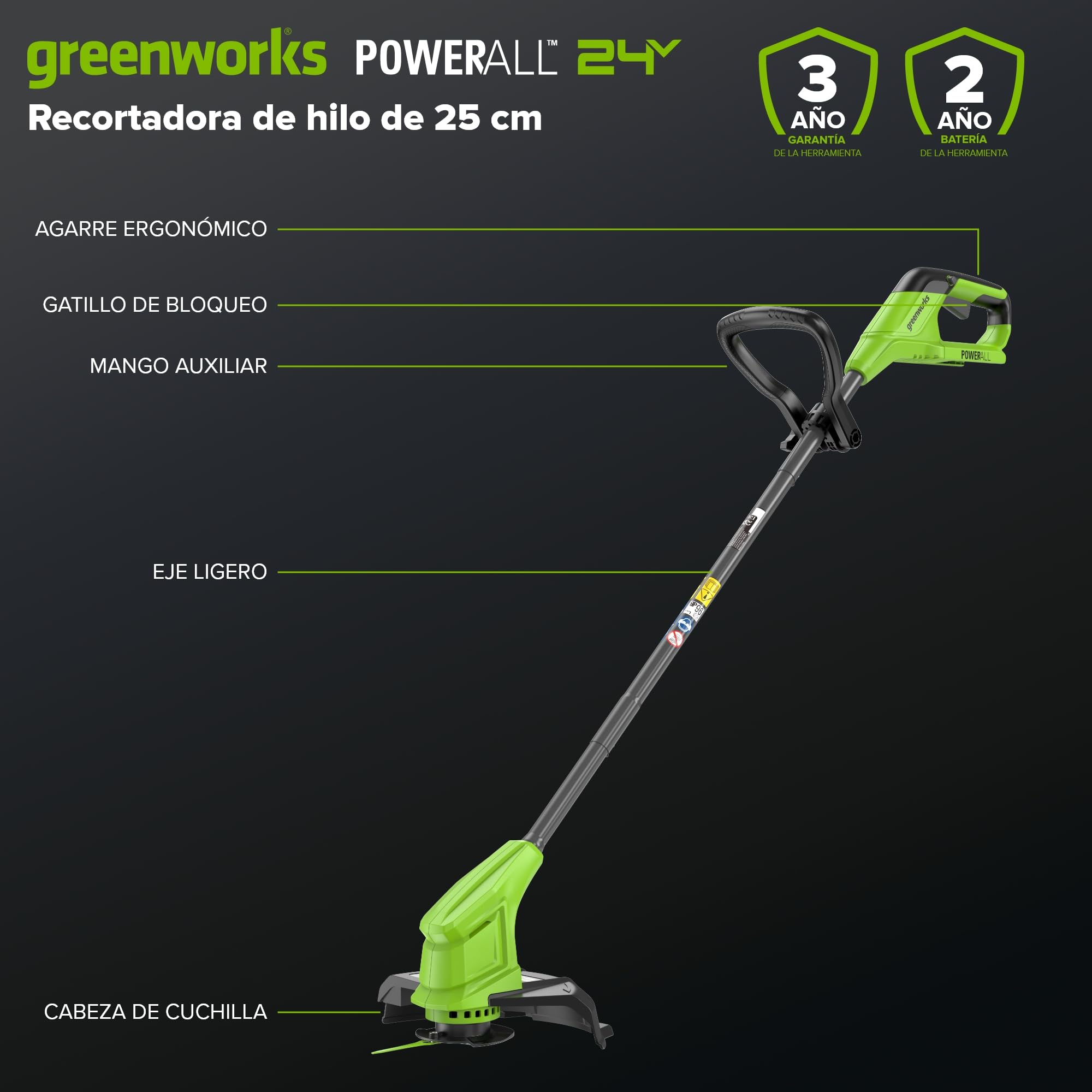 Greenworks 48V (24V x 2) Cortacésped de batería Li-Ion 24V 36cm Ancho Corte hasta 400m² a y Cortabordes Inalámbrico con Cabezal de Alimentación Automática con 1 Batería 4Ah y Cargador-MTCK48B421-01