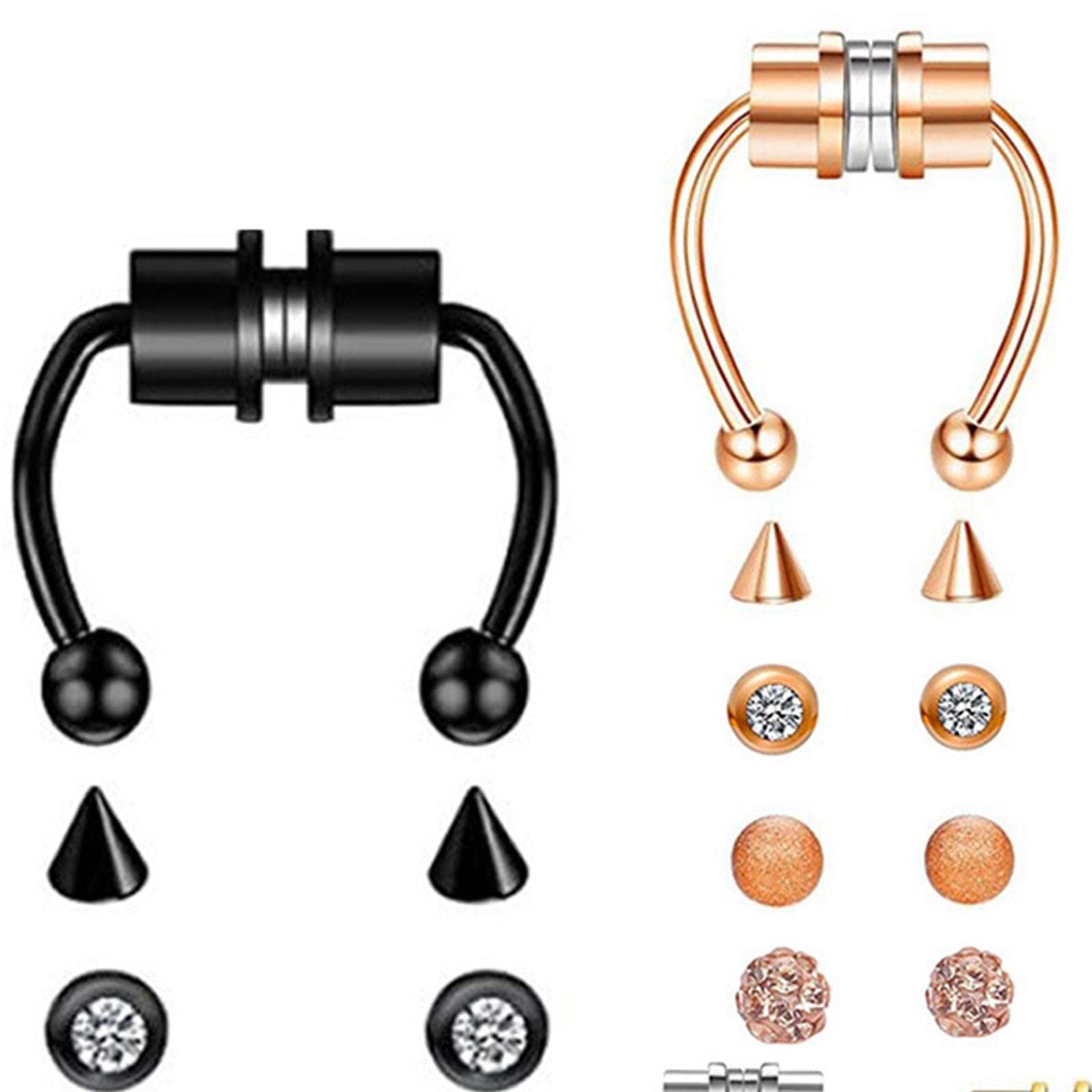 Anello magnetico finto per setto nasale a ferro di cavallo per donne Xiangbala argento, argento Shambhala Ball