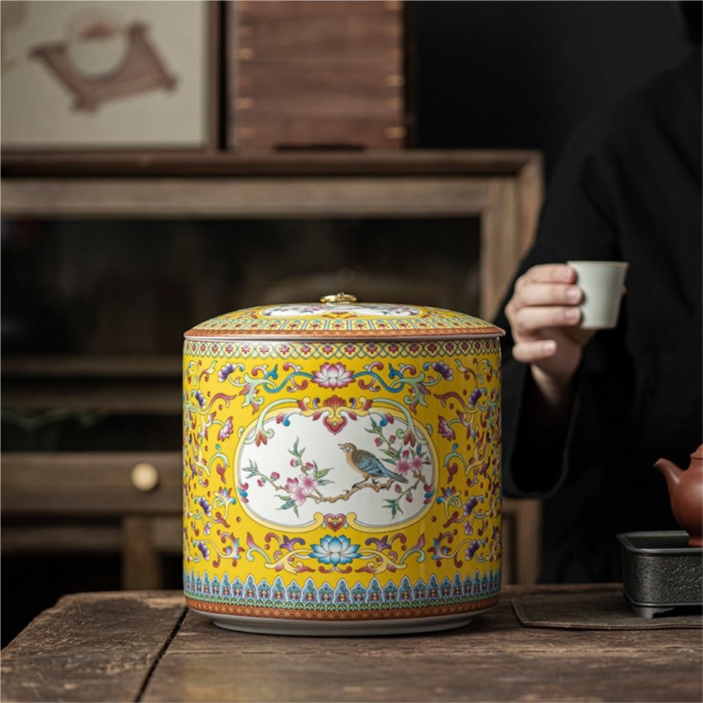 SONGCHAO Sugar Jar Ceramic Enamel Tea Storage Tank Large Capacity Tea Cake Storage Tank Kitchen Nut Coffee Cereal Sealed Tank Tea Canister (Color : A)