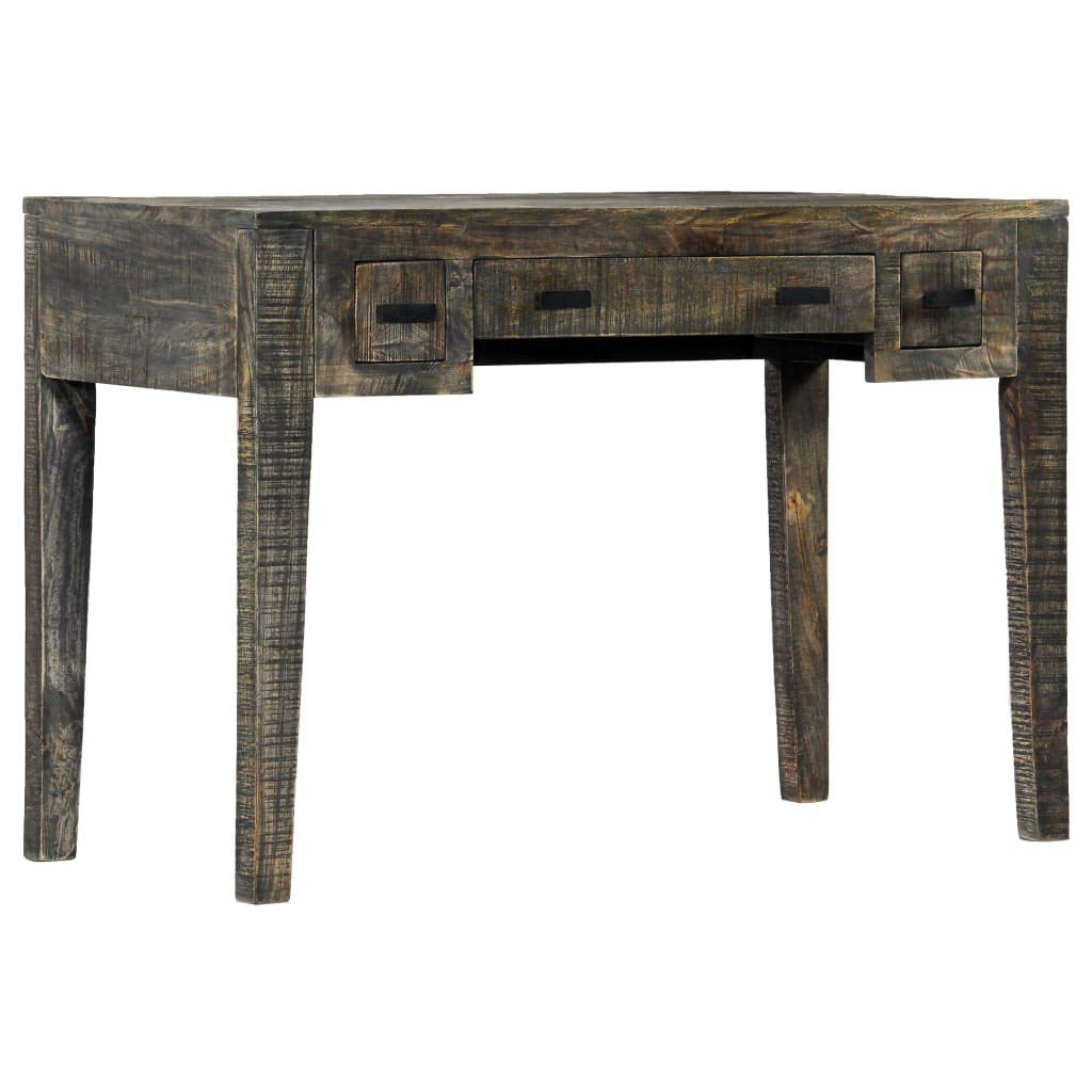 Scrivania nera in legno massello di mango 110x50x75 cm con 3 cassetti maniglie, tavolo da lavoro e scrittoio per studio ufficio casa, mobile consolle per computer e postazione gaming