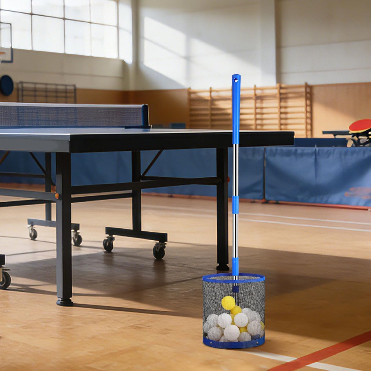 POPETPOP Ping Pong Ball Retriever: Adjustable Table Tennis Picker with Telescopic Handle, Large Capacity Net Basket Collector for Practice