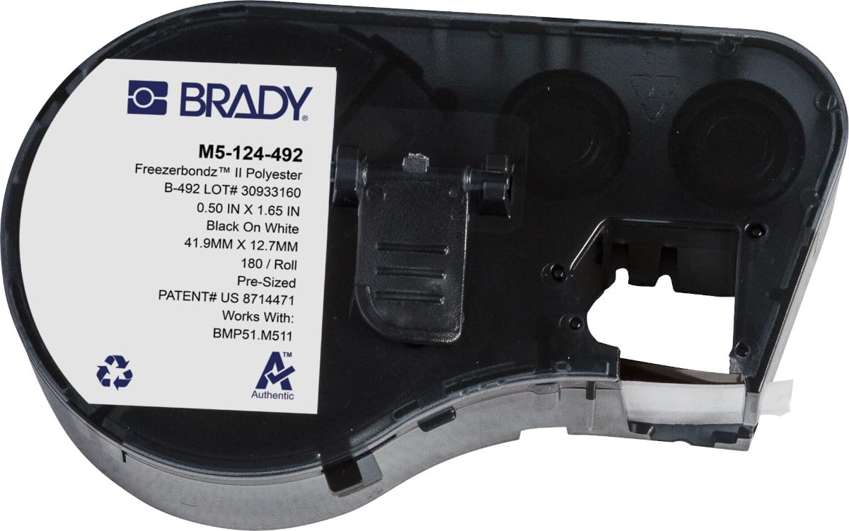 Brady FreezerBondz™ Polyester Pre-Sized Labels for Label Printer BMP51/BMP53/M511-180 Self Adhesive Printer Labels - Black on White (12,70 mm (W) x 41,91 mm (H)) - M5-124-492