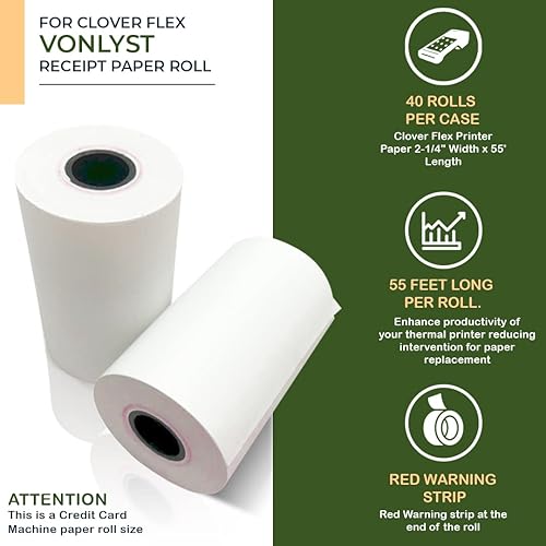 Miniatura 17 de Rollo de papel térmico para papel de recibo Clover Flex 2 1/4 x 55 (10 rollos)