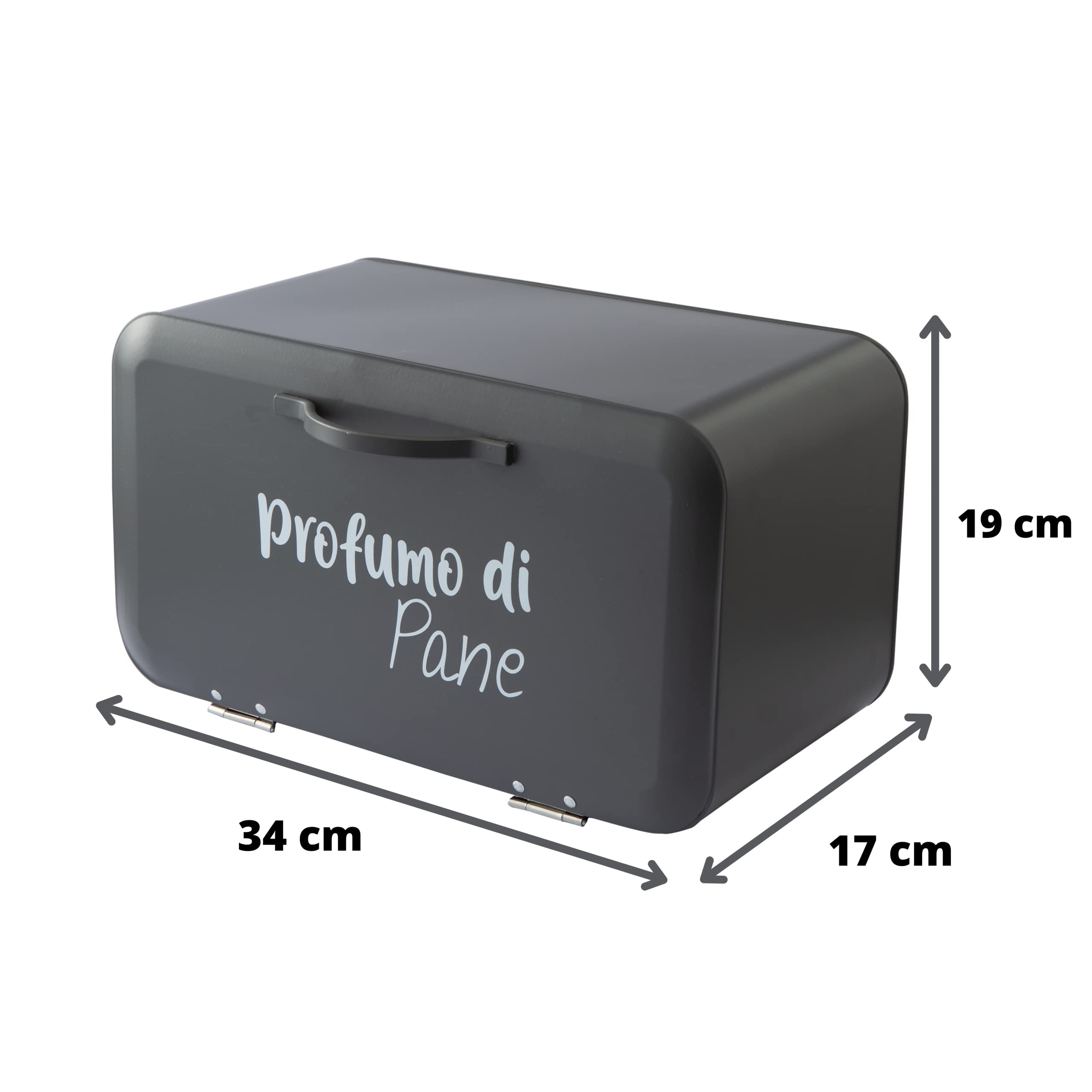 Baroni Home Portapane con Apertura Frontale e Chiusura Ermetica, Cassetta Pane Anti-Muffa in Metallo 34X19X17 cm (Grigio Antracite)