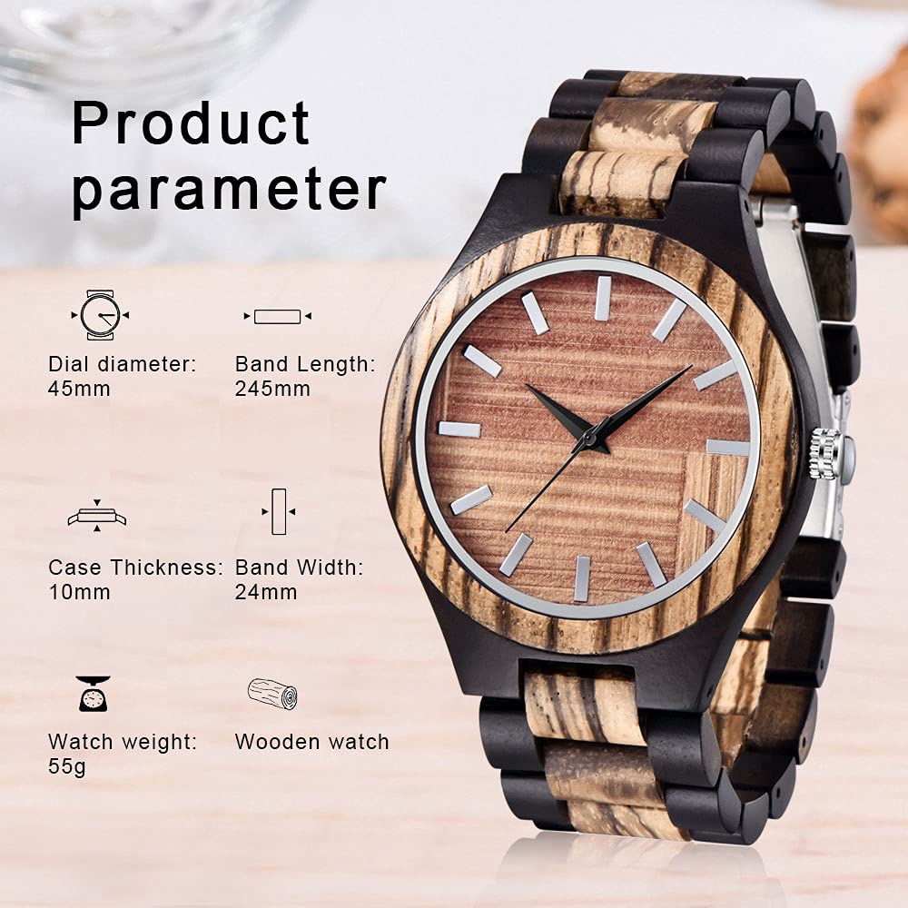 Tiong Orologio da uomo in legno, classico, in legno, analogico, al quarzo, da uomo, Wq3001-marrone, Retrò