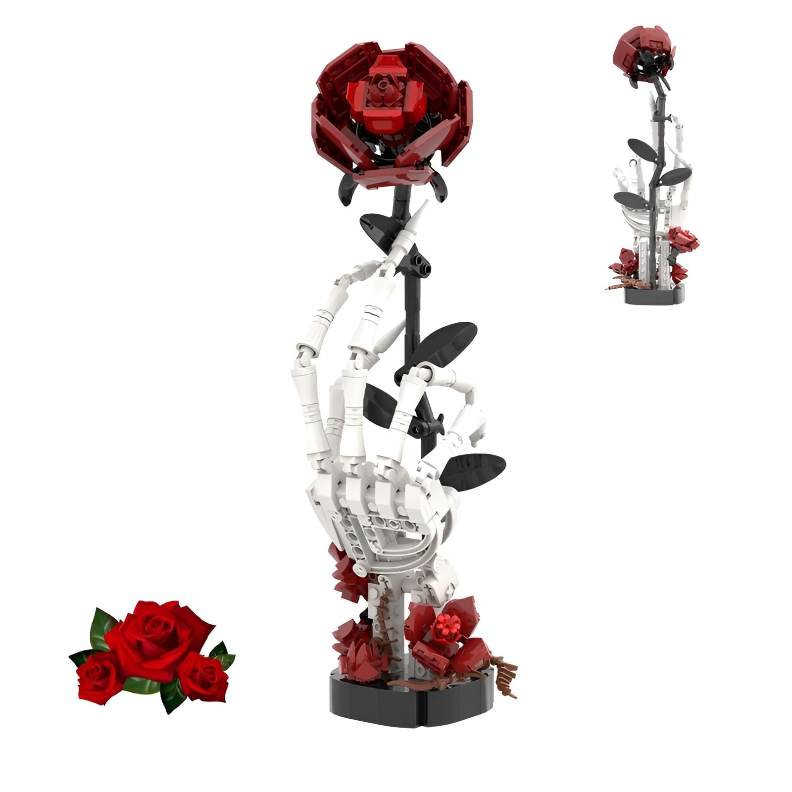 Skeleton Hand Holding Red Rose Building Blocks Set, 357PCS Skull Creative Artificial Flower Bricks Kit, Dark Gothic Model Toys for Decor, Adult Collectible Desk& Unique Gifts for Gothic Enthusiasts — image 1