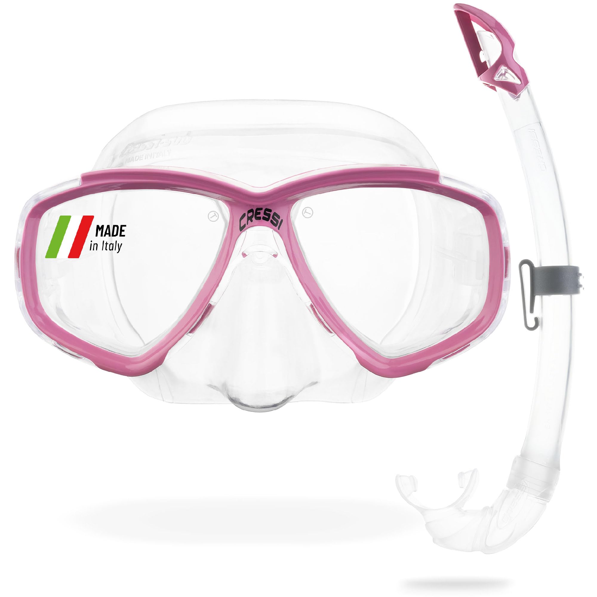 Cressi Perla Separate Glass Mask & Snorkel Set for Adults - Low-Volume Diving Mask - Dry-Top Snorkel Set - For Diving & Snorkelling - Transparent/Pink - Combo Set Perla Mask + Mexico Snorke