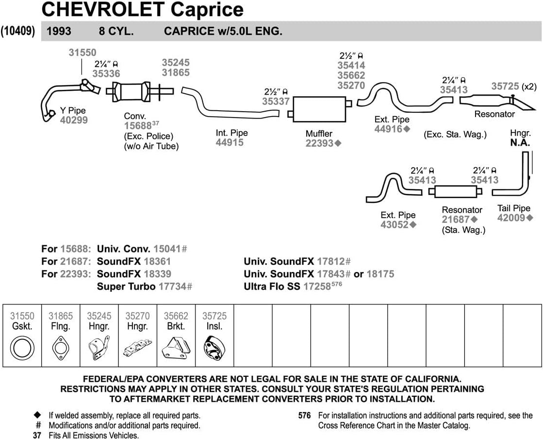 Walker SoundFX 18339 Direct Fit Exhaust Muffler 2.5" Inlet (ID) 2.5" Outlet (ID) for Chevrolet Caprice