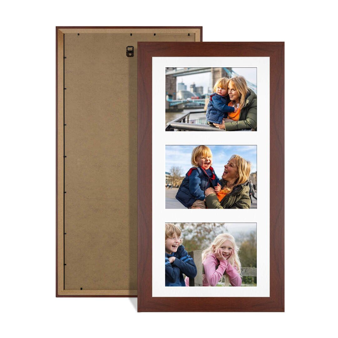 Procut Global 40X20CM Rose Wood Photo Frames For Multiple Pictures with White Mount-Modern Collage Frame with 3 Apertures (3x) 6X4-Engineered Wood with Shatterproof Perspex
