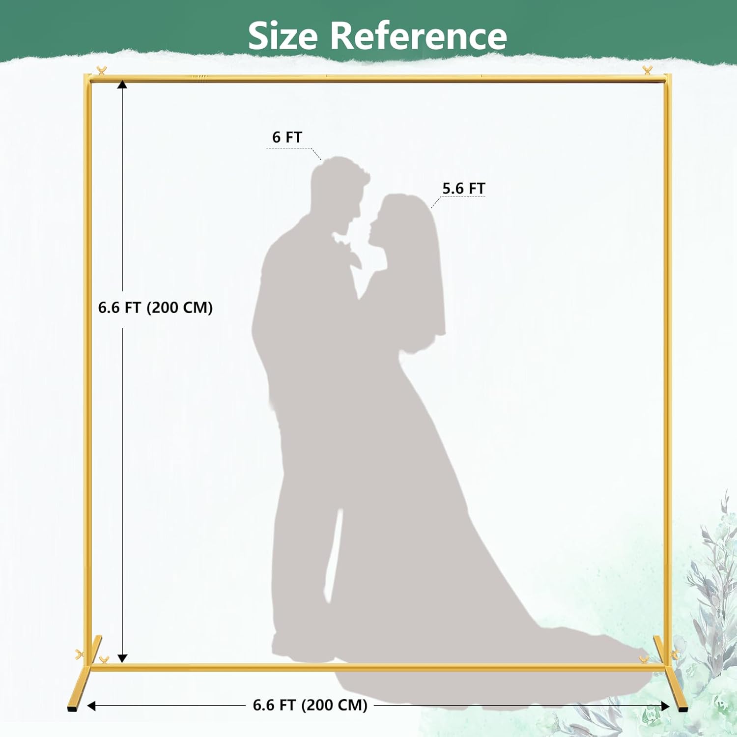 Wedding Arch Backdrop Stand Square 6.6x6.6FT Gold Balloon Arch Stand Garden Arbor Backdrop Frame for Wedding Party Birthday Baby Shower Photo Booth Background Decoration