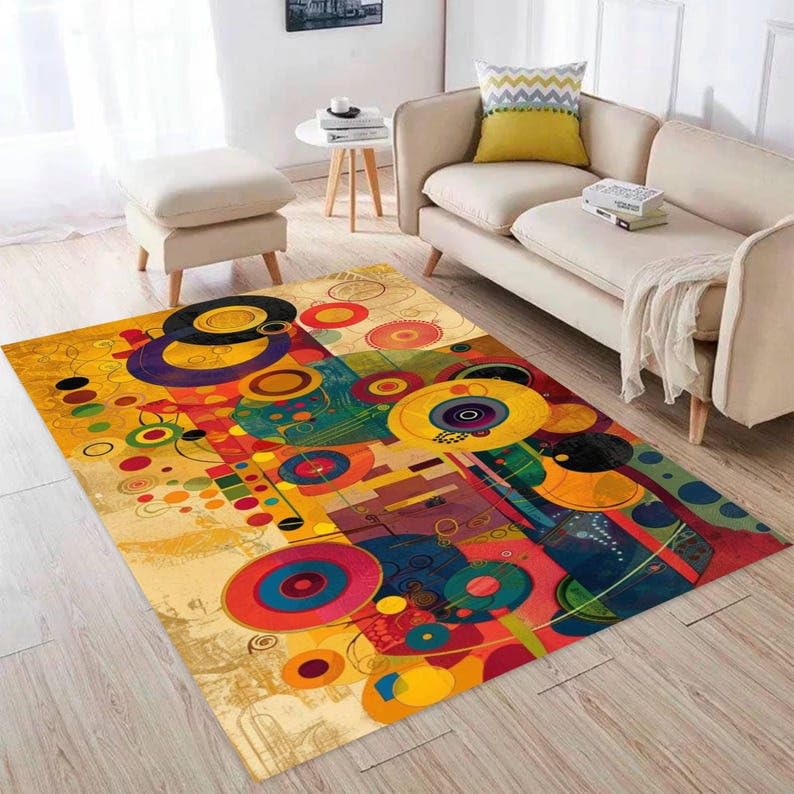 Tapis abstrait géométrique moderne lavable à poils courts colorés