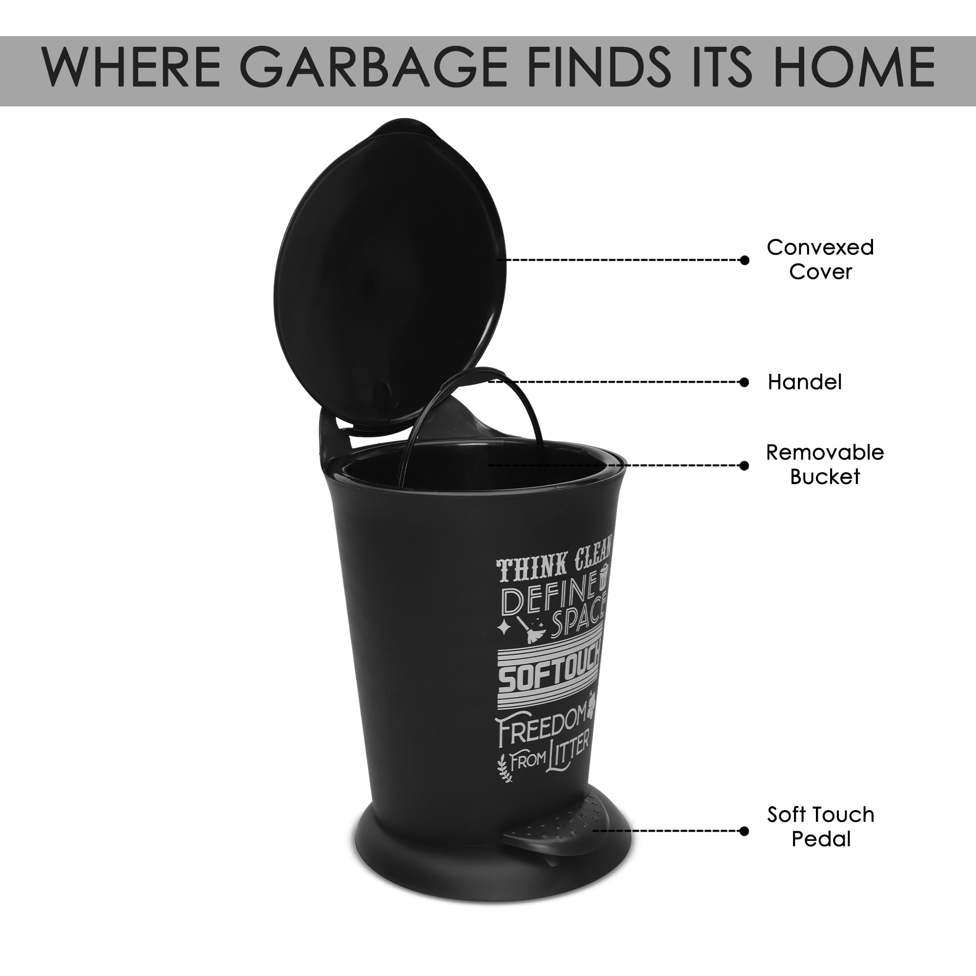 JAYPEE BITS BIN Pedal Bin with Plastic Bucket And Lid | Garbage Bin Trash Can Pedal Waste Bin |Round Shape Dustbin For Home, Kitchen, Bathroom, Office, 4 Litre, Black - Image 4 thumbnail