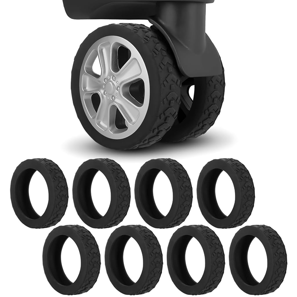 8Pcs Luggage Wheel Silicone Protector Cover - Silicone Suitcase Wheel Protector Covers, Silent Shock-Proof Carry on Luggage Wheels Cover for Wheel-on Luggage (Black)