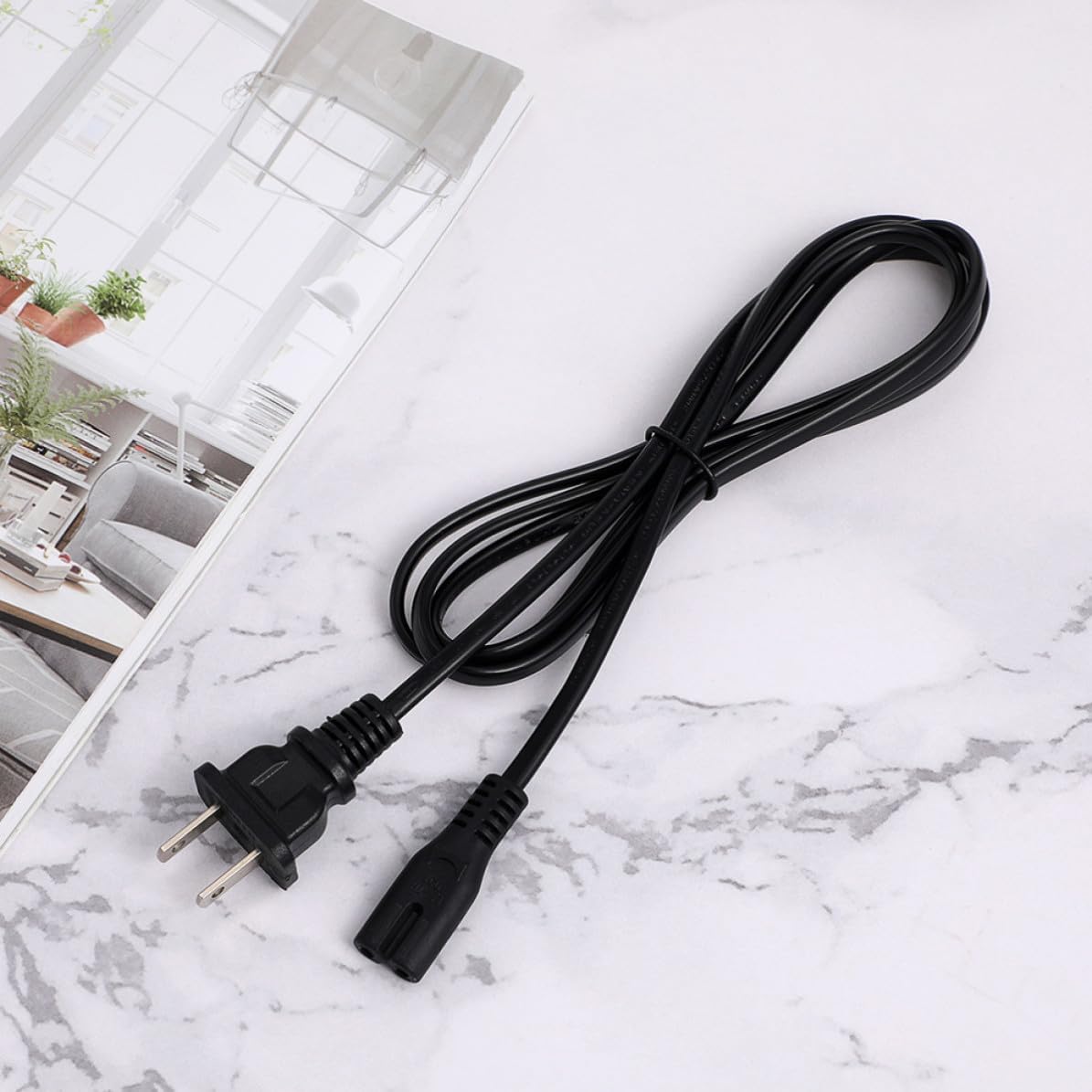 Artibetter 4pcs 1.5m Black 2-Prong Power Replacement Cord with Double-Hole 8-Shaped Design for Stable Power Supply Compatible with Tv, Printer, and Home Appliances
