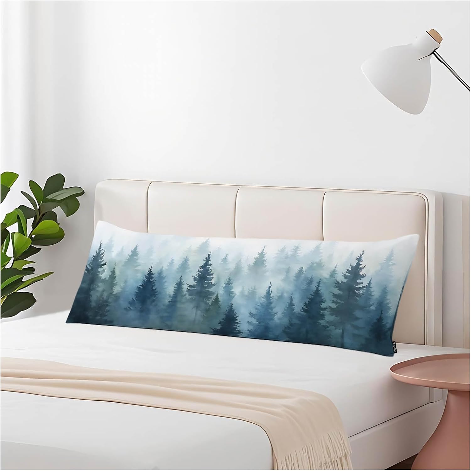 Foggy Forest Body Pillow Pillowcase, Watercolor Misty Tree Farmhouse Body Pillow Cushion Covers, 20x54 Inch Bedding Pillows Protector Large Pillow Cases for Home Couch Sofa