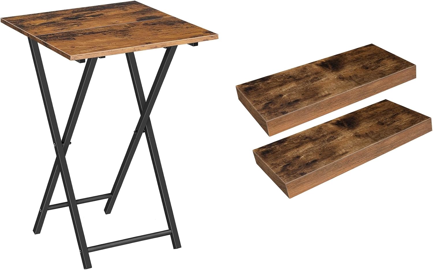 HOOBRO Folding TV Tray Table and Floating Shelves, Wooden Portable Sofa Side Table, 15.7 Inch Wall Shelf Set of 2, BF27BZ01-BF40BJ01