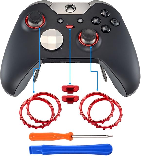 eXtremeRate Matte Chrome Red Accent Rings Accessories for Xbox One Elite, Elite Series 2 Controller, Replacement Parts Profile Switch Buttons for Xbox One Elite Controller - Pack of 2