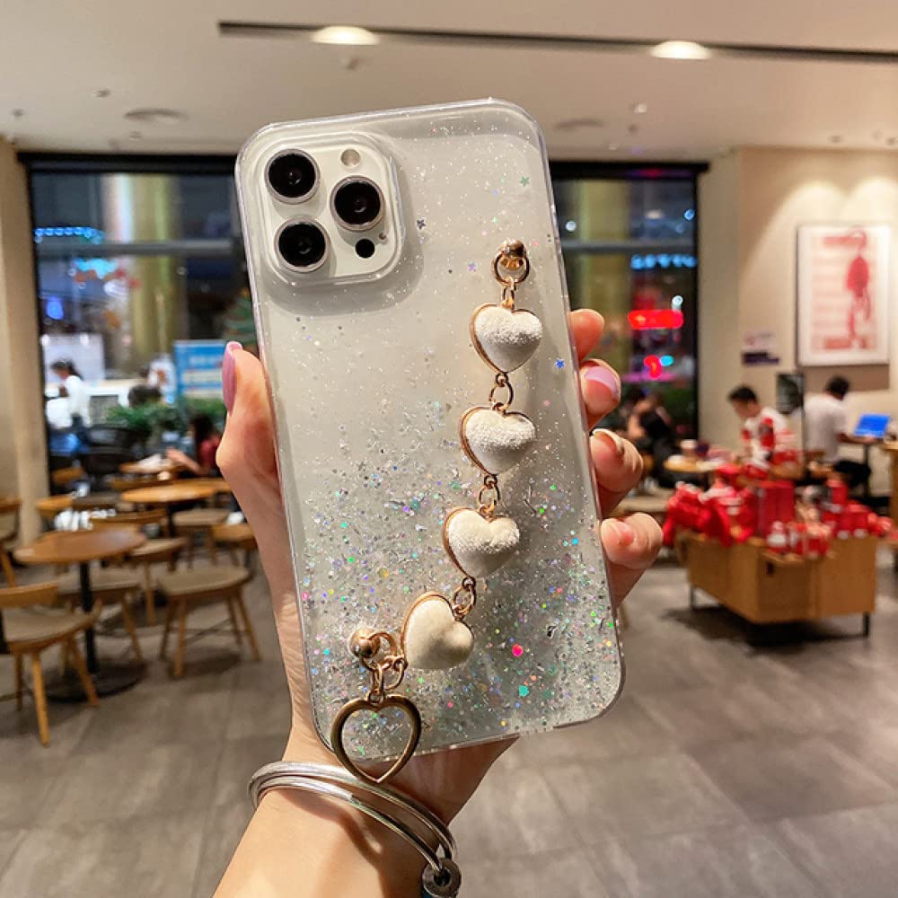 Coque pour iPhone 11 silicone chaîne poignet peluche blanche
