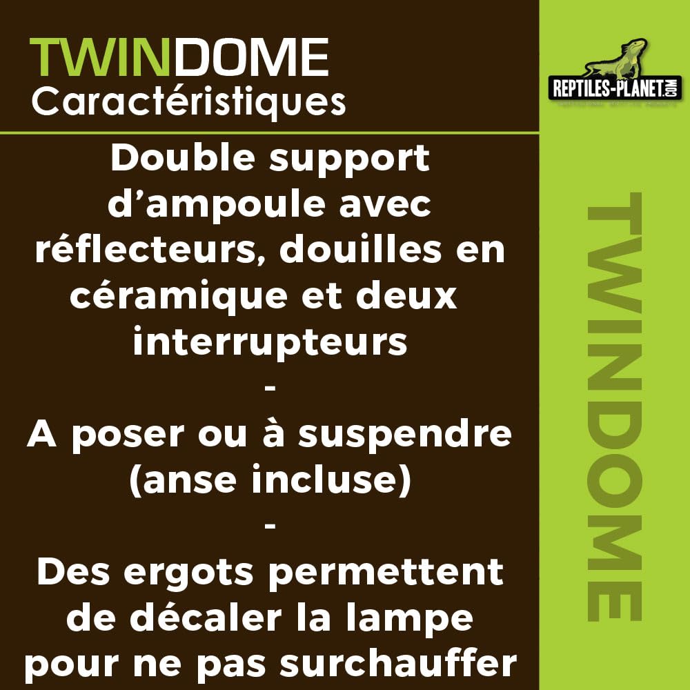 Reptiles Planet - Twindome 14 - Doppio Supporto per Lampadina da Appendere o appoggiare sul terrario - Ø 14 cm - H 16 cm
