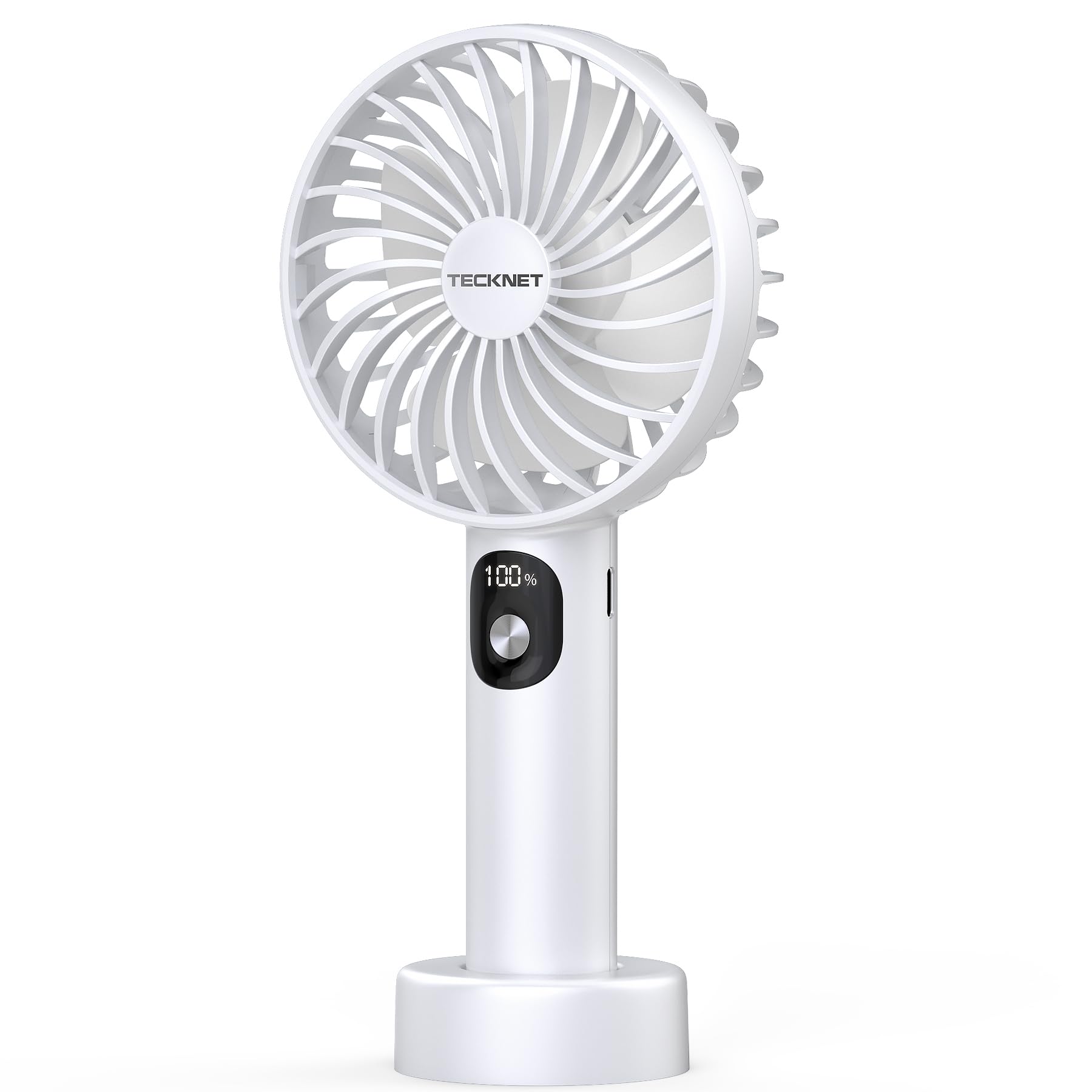 TECKNET Handheld Fan, Portable USB Hand Held Fan Rechargeable with LED Display, Mini hand fan 3 Speed Battery Operated Detachable Base Cooling Desk fans handheld for Home Office Bedroom Outdoor