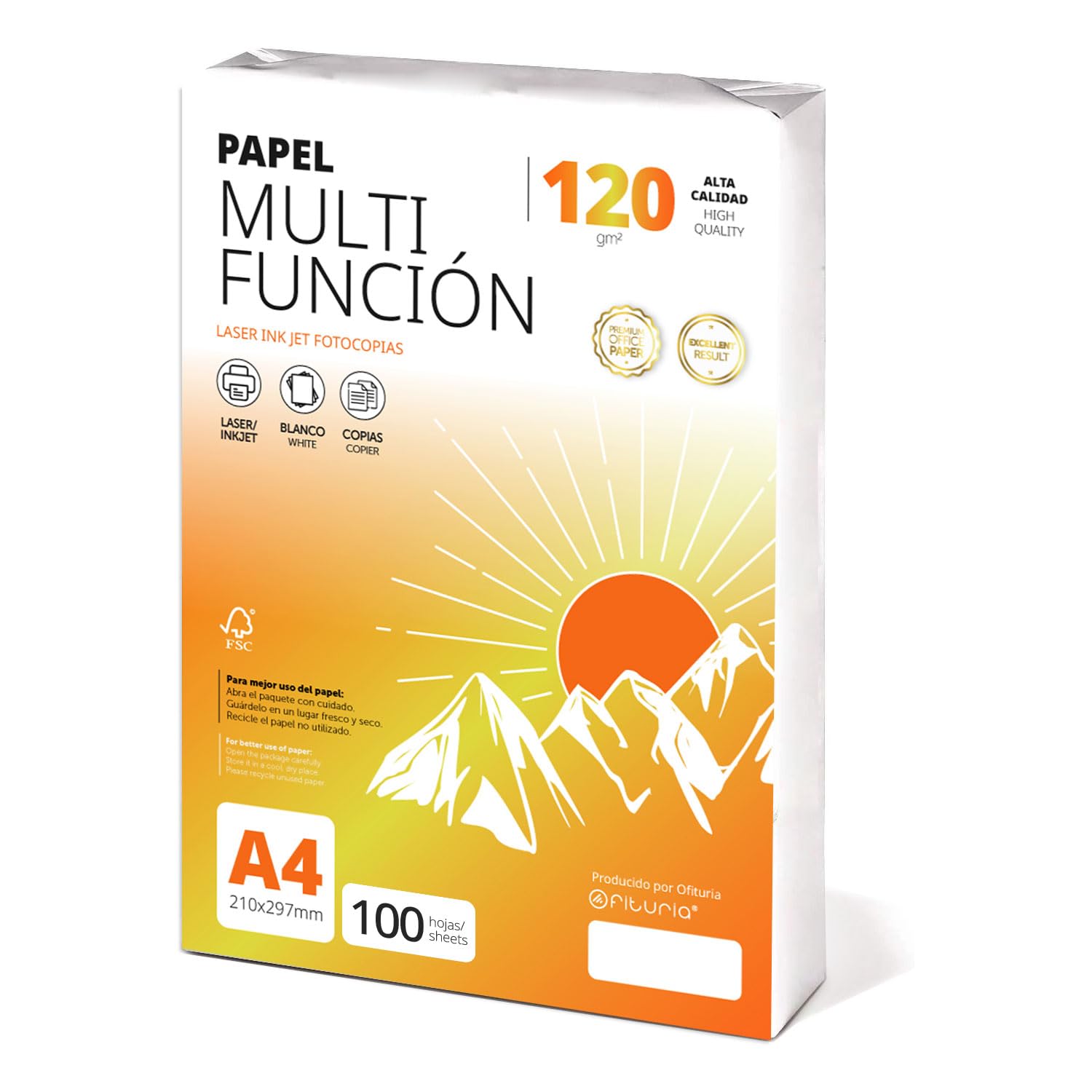 Ofituria Kopierpapier, DIN A4, 120 g/m2, 100 Blatt, Mehrzweckpapier für Laser- und Tintenstrahldrucker, Kopierer, Bürobedarf, Schulbedarf, Packung zu 100 Blatt, 120 g